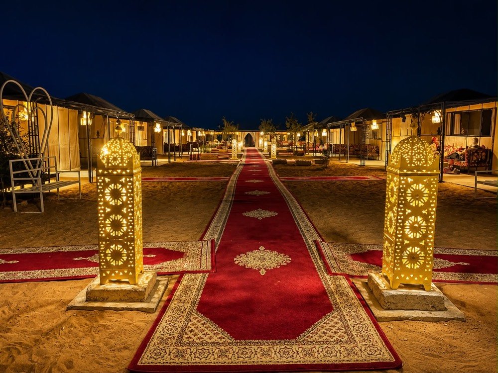 Desert camp in Merzouga at night